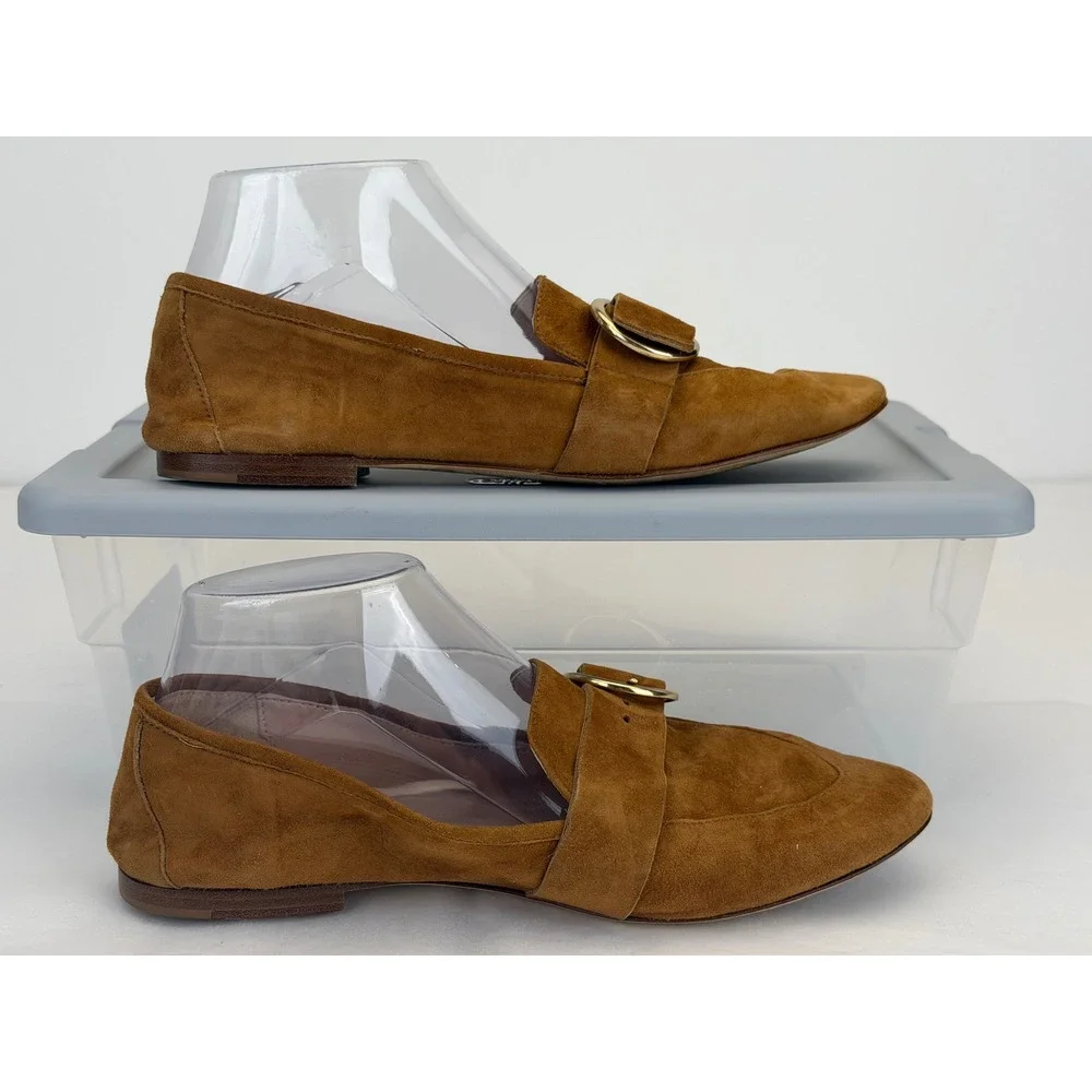 Kurt Geiger Loafers Women 38 Brown Suede Gold Buckle Made in Italy Preppy